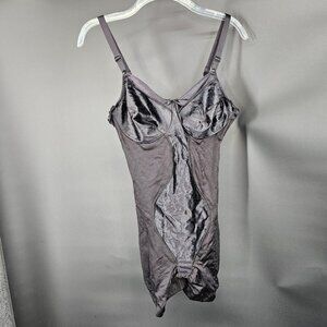 Vintage Rago Corselette Shapewear Womens 36C Black Floral Long Leg Bodysuit Y2K